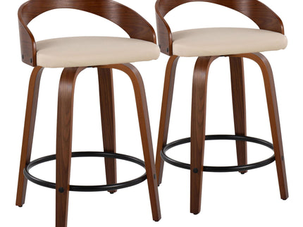 Grotto - Mid-Century Modern Fixed Height Counter Stool & Swivel With Round Footrest (Set of 2)