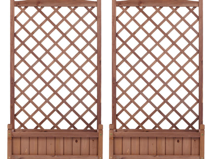Raised Garden Bed With Trellis 2 Pack, Outdoor Planter Box & Plant Stand With Climbing Racks - Brown