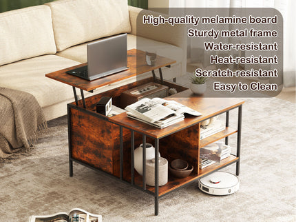 Lift Top Coffee Table With Storage, Adjustable Height Living Room - Black / Brown