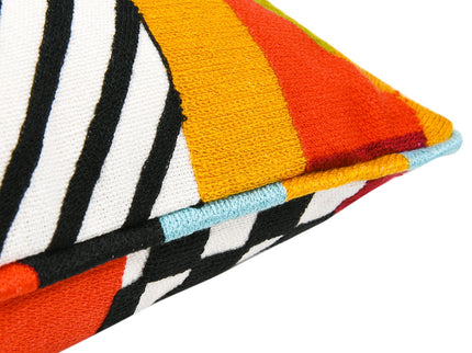 La Broderie - Square Embroidered Throw Pillow & Feather Down Insert - Colorpop Multicolored Embroidery