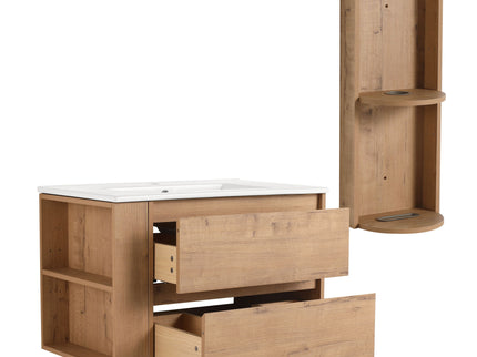 Modern Wall Mounted Bathroom Vanity With Ceramic Sink And Storage Rack, 2 Soft Close Drawers
