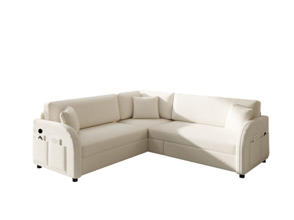 L-Shaped Couch With Pull-Out Bed, Oversize Convertible Sleeper Sofa With Side Pocket & USB Port