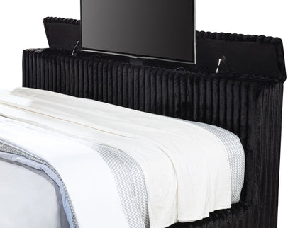 Lyman - Eastern King Wingback TV Bed With Integrated TV Lift And Power Strip - Black