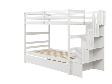Twin Over Twin Bunk Beds With Twin Trundle And Stairway Storage Function