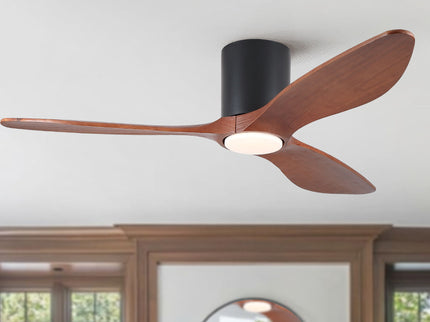 Low Profile Flush Mount Ceiling Fan With Light And Reversible Quiet Motor - Matte Black
