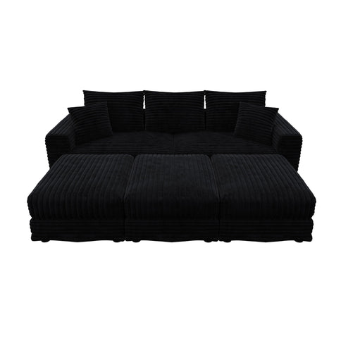 Deep Seat Convertible Sofa With Soft Pillows And Ottomans