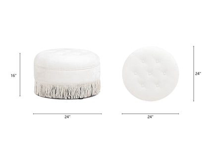 Yolanda - Round Upholstered Accent Ottoman - Almond White