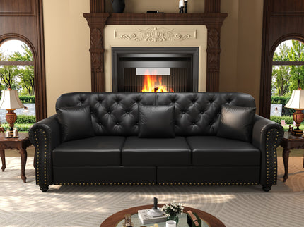 Upholstered Sofa With Nailhead Trim, Rolled Armrests With Ottoman