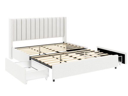 Anda - Boucle Upholstered Platform Bed With Patented Drawers Storage - Ivory