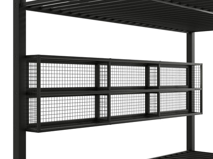Queen Over Queen Bunk Bed With Storage Cabinets And LED Sturdy Frame, 6 Storage Units, Adjustable LED Lights - Black