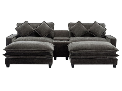 Modern Sectional Sofa With Removable Ottomans, USB Ports