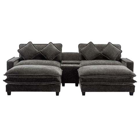 Modern Sectional Sofa With Removable Ottomans, USB Ports