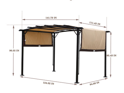 Outdoor Patio Pergola Gazebo - Steel Frame Sun Shelter With Retractable Canopy