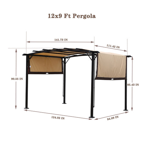 Outdoor Patio Pergola Gazebo - Steel Frame Sun Shelter With Retractable Canopy