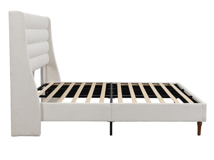 Modern Upholstered Platform Bed With Wave Shaped Headboard