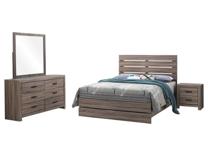 Geary - 4 Piece Queen Slatted Headboard Panel Bedroom Set - Oak