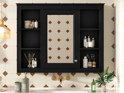 Wall Mounted Medicine Cabinet With Mirror, Storage Cabinet Featuring 6 Open Shelves And Adjustable Interior