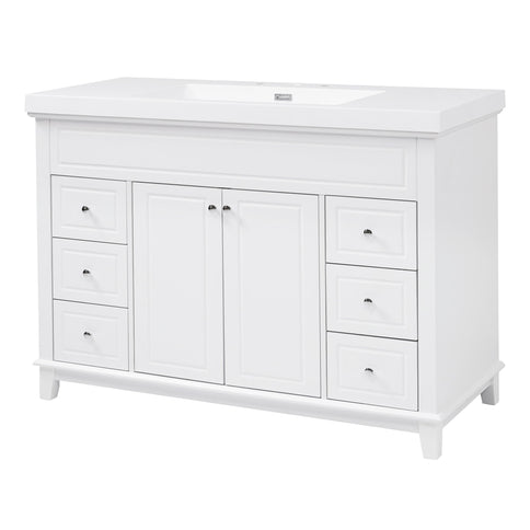 Bathroom Vanity With Sink, 6 Soft Close Drawers & Double Doors - White