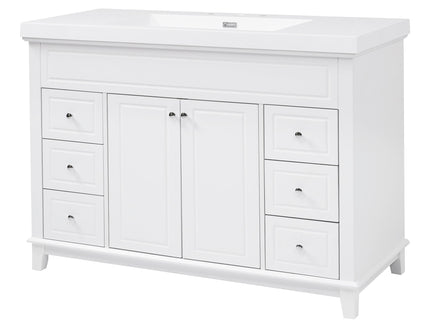 Bathroom Vanity & Sink, 6 Soft Close Drawers & Double Doors - White