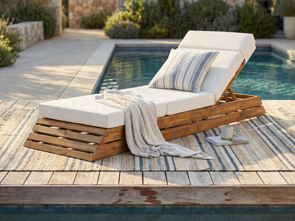 Chaise Lounge Set With 4 Fold Cushion And Built In Headrest