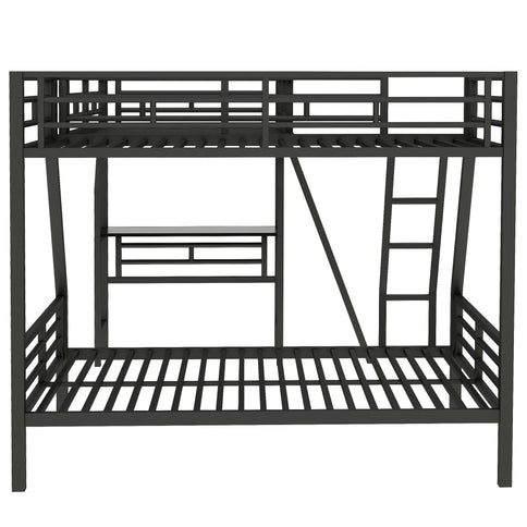 Twin Over Full Bunk Bed With Loft And Desk, L-Shaped Design For 3 Sleepers - Black