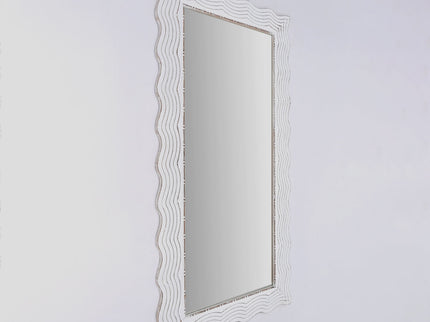 Handcarved Wave Design Rectangle Mirror Accent Enhancing Space - Antique White