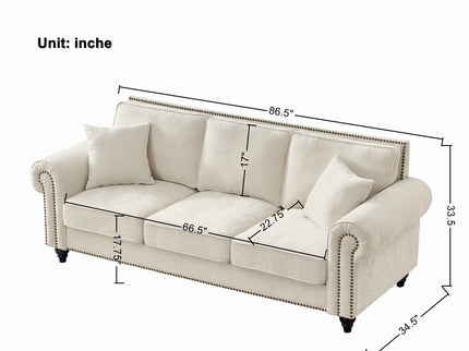 Modern 3 And 2 Seater Sofa With Rolled Arms, Tufted Upholstered Couch