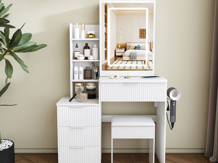 Modern Vanity Desk With 3 LED Lighting Modes, 4 Drawers