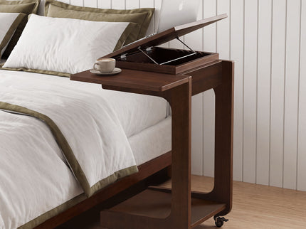 C - Shaped End Table, Rolling With 360° Adjustable & Foldable Desktop, Couch Table With Laptop Stand For Living Room - Walnut