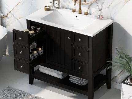 36" Bathroom Vanity & Sink, 2 Cabinet And 3 Drawers - Black