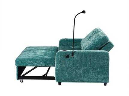 Modern Loveseat Pull Out Sofa Bed With Adjustable Backrest, Two Cup Holders, A Phone Holder, Three Charging Ports And Side Storage Pockets For Living Room
