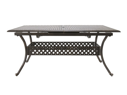 Outdoor Expandable Dining Table With Umbrella Holder, Lattice Pattern And Curved Legs - Black