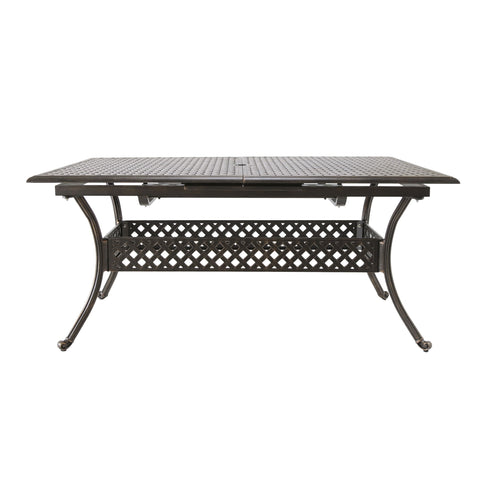 Outdoor Expandable Dining Table With Umbrella Holder, Lattice Pattern And Curved Legs - Black