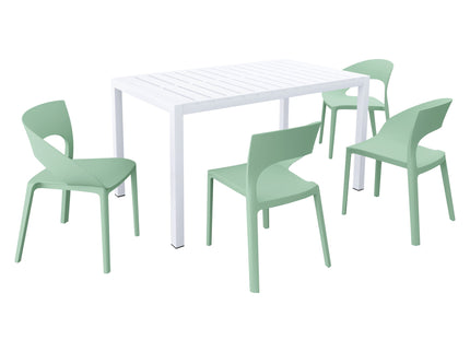4 Piece Set Of Modern Designed Single Chairs With Long Table