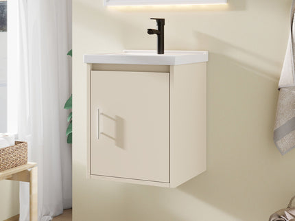 16" Floating Bathroom Vanity Combo, Wall Mounted Cabinet With Sink & Soft Close Doors For Small Bathrooms - Khaki
