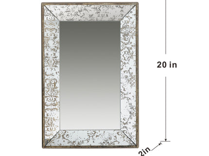 Antique Rectangle Mirror With Floral Accents, Mirrored Display Tray, Hanging Wall Mirror