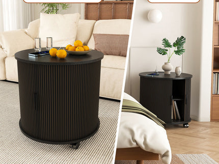 Cylinder Nightstand With Charging Station & Sliding Door