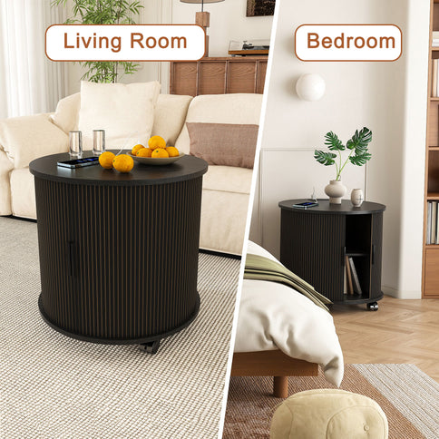 Cylinder Nightstand With Charging Station & Sliding Door