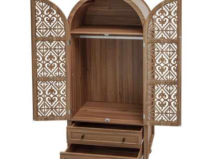 Tall Kitchen Pantry Cabinet With Hollow Carved Doors 2 Drawers And Adjustable Shelves Storage Display Cabinet For Kitchen Dining Room Or Living Room - Walnut