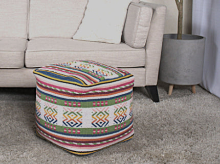 Inca - Handcrafted Peruvian Print Square Pouf Ottoman - Multicolor