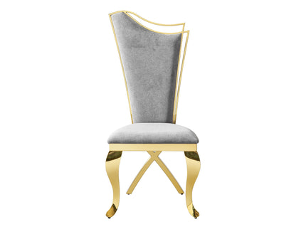 Gorgeous Streamlined High Back Fabric Stainless Steel Dining Chair (Set of 2) - Gold / Gray