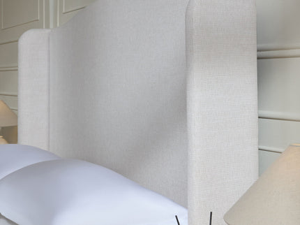 Hannah - Upholstered Wingback Bed Size / Tall Headboard Upholstered King Bed / Premium Textured Look / Minimalist Designs / No Box Spring Needed
