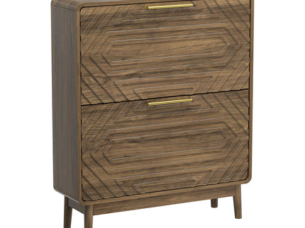 Freestanding Shoe Cabinet With 2 Flip Top Drawers For Entryway - Walnut