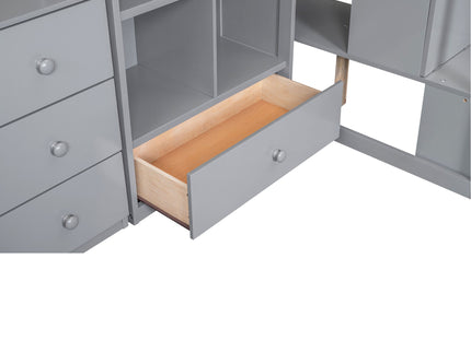 Loft Bed With L Shaped Desk, Drawers, Cabinet, And Storage Staircase