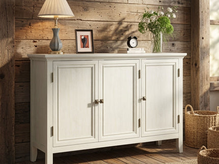 3 Door Buffet Cabinet With Adjustable Shelves - Matte White / Grayish