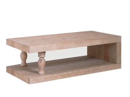 Rustic Solid Wood Coffee Table With Open Shelf, Modern Farmhouse Design - Light Natural / Natural