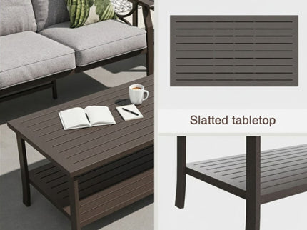 Rectangular Outdoor Coffee Table, 2 Tier All Weather Patio Table - Brown