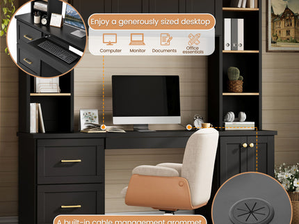 Computer Desk With Hutch, Workstation With Desk Grommet & Keyboard Tray