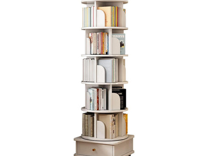 Rotating Bookshelf With Wheels And Drawer, 360° Spinning Design, Space Saving Storage