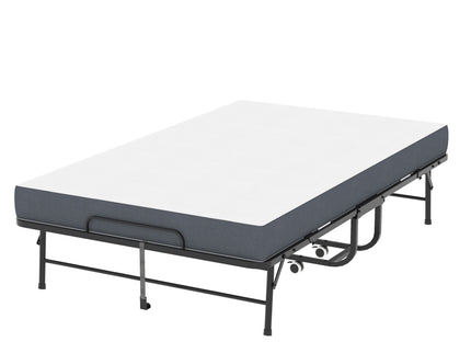 Twin Wide Folding Bed For Tall People, Extra Long & Wide Rollaway With Memory Foam, Heavy-Duty - Black